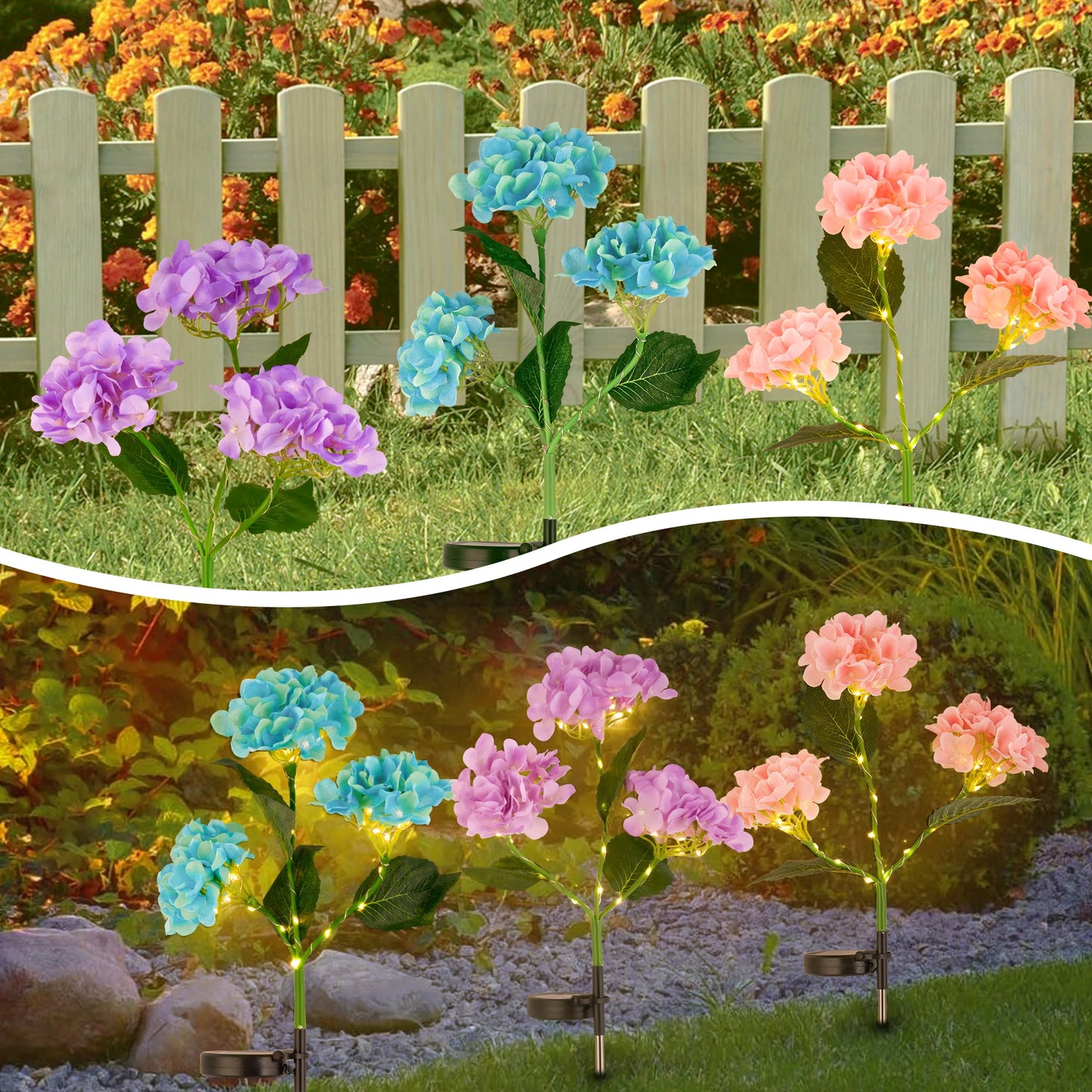 2-Pack Solar Hydrangea Garden Lights β Outdoor Yard Decoration