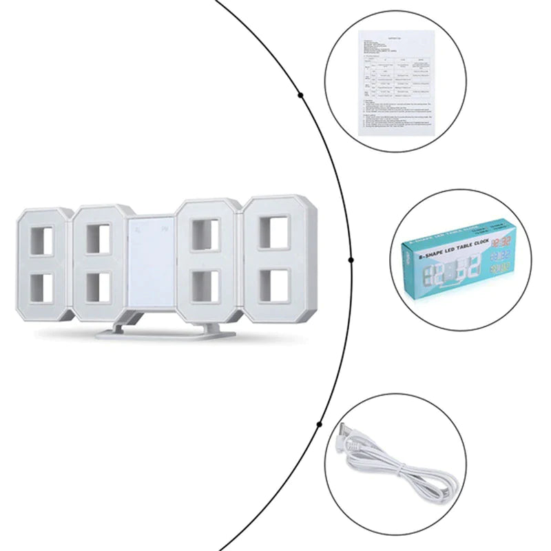 Modern 3D LED Wall Clock โ Digital Alarm & Auto Brightness