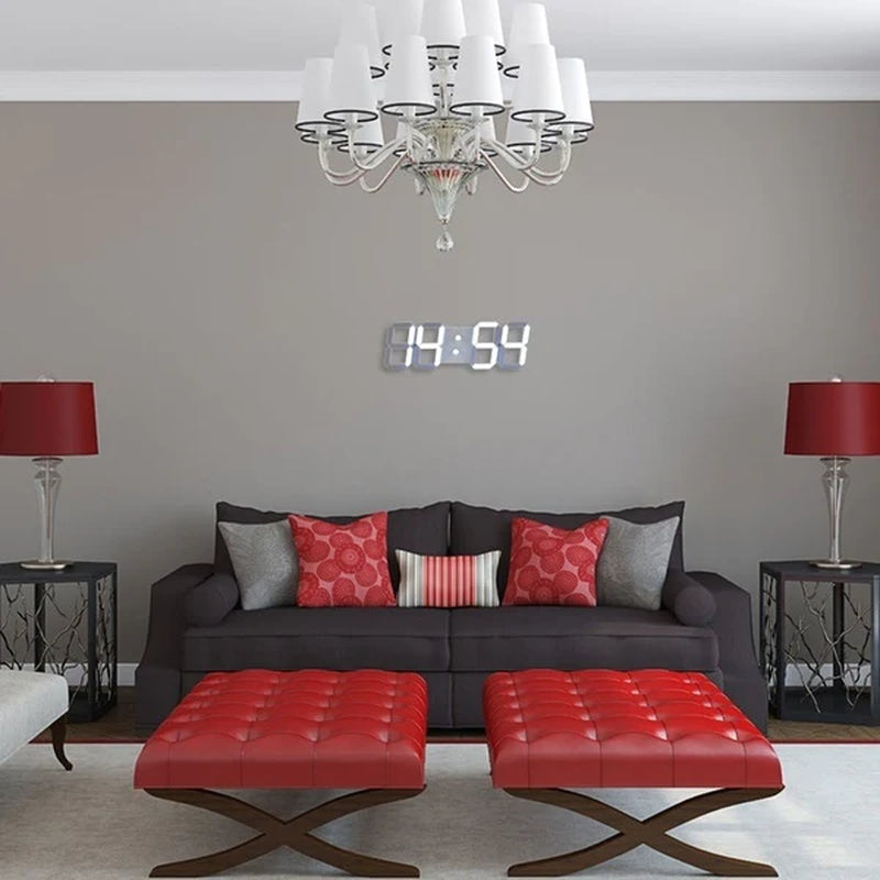 Modern 3D LED Wall Clock โ Digital Alarm & Auto Brightness