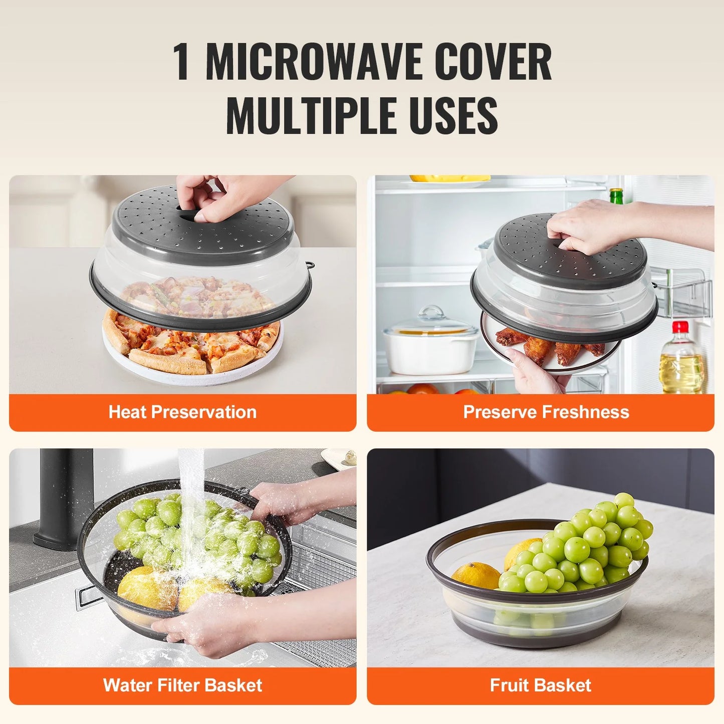 Collapsible Microwave Splatter Cover – Anti-Splash Food Lid with Steam Vents