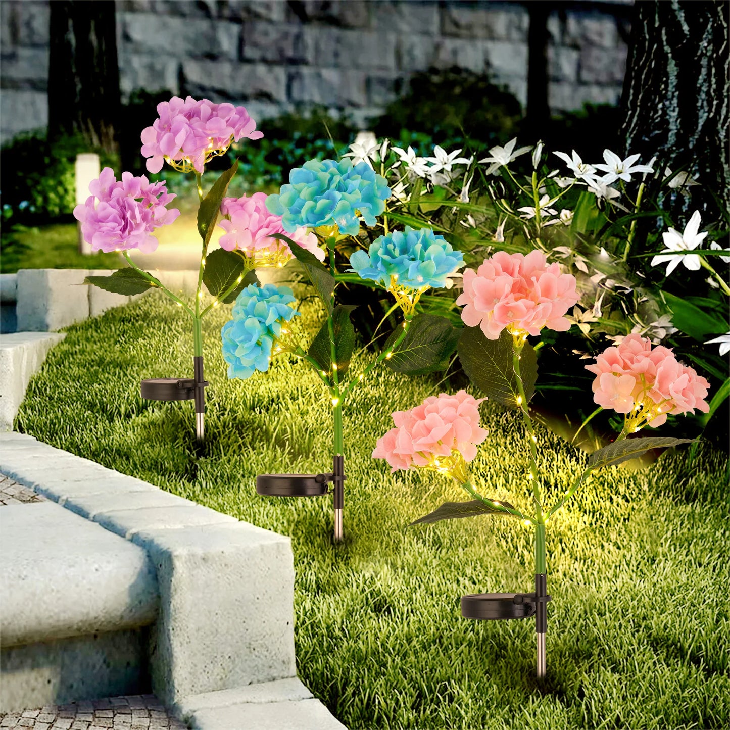 2-Pack Solar Hydrangea Garden Lights β Outdoor Yard Decoration