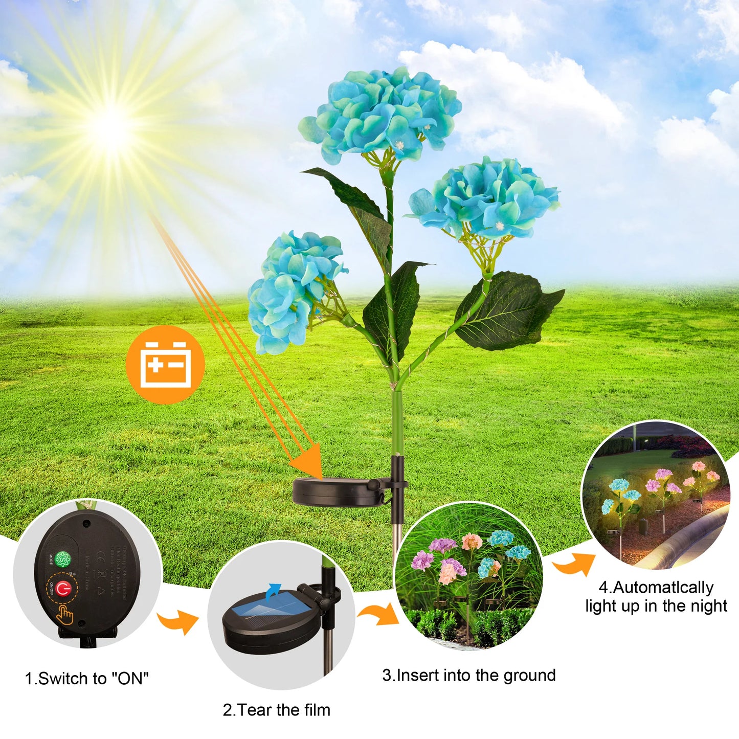 2-Pack Solar Hydrangea Garden Lights β Outdoor Yard Decoration
