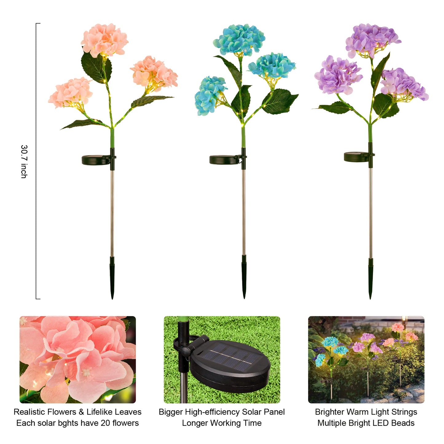 2-Pack Solar Hydrangea Garden Lights β Outdoor Yard Decoration