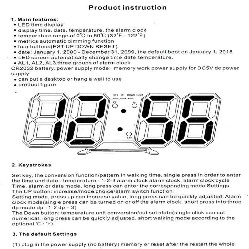 Modern 3D LED Wall Clock โ Digital Alarm & Auto Brightness