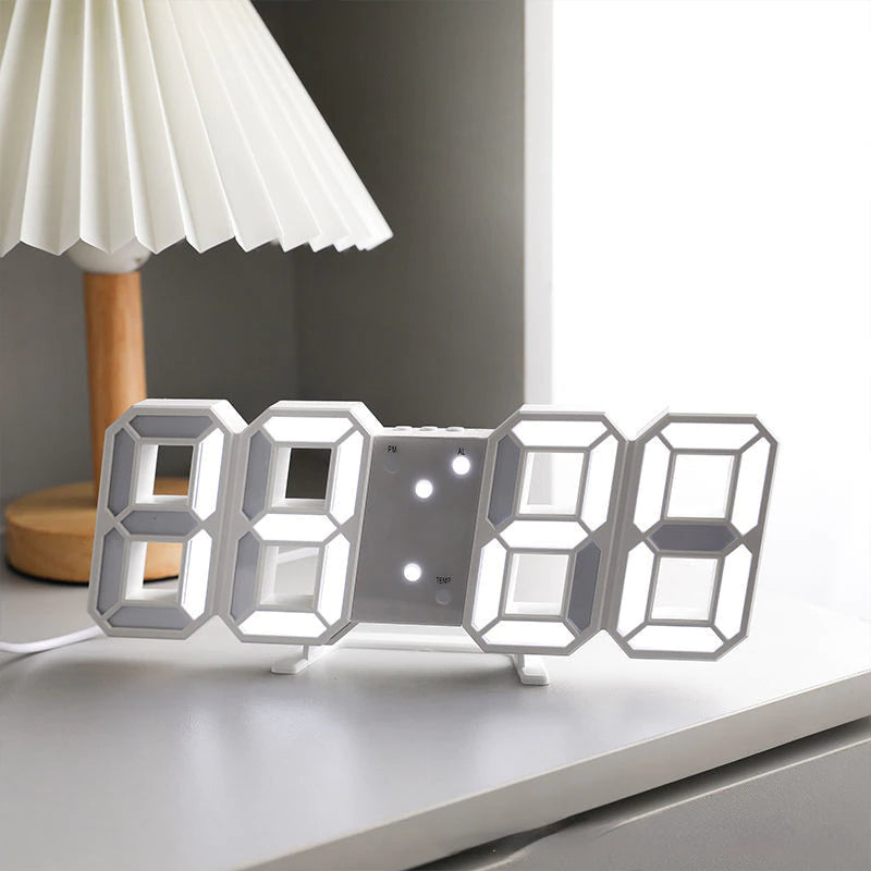 Modern 3D LED Wall Clock โ Digital Alarm & Auto Brightness