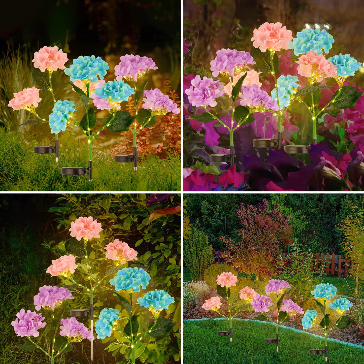 2-Pack Solar Hydrangea Garden Lights β Outdoor Yard Decoration
