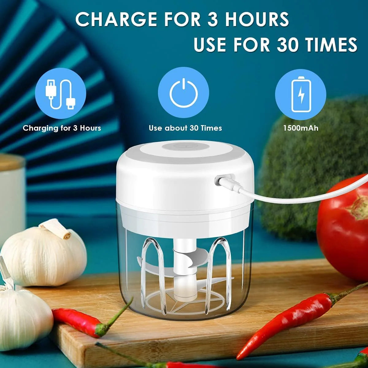 Electric Garlic Chopper β Mini USB Rechargeable Food Processor (300ML)