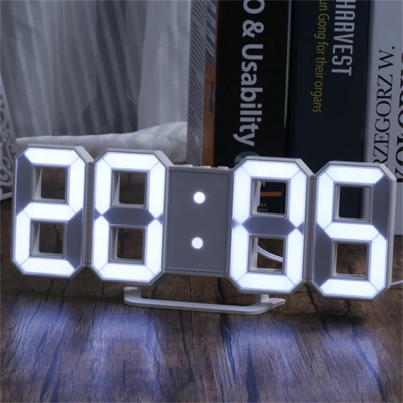 Modern 3D LED Wall Clock โ Digital Alarm & Auto Brightness