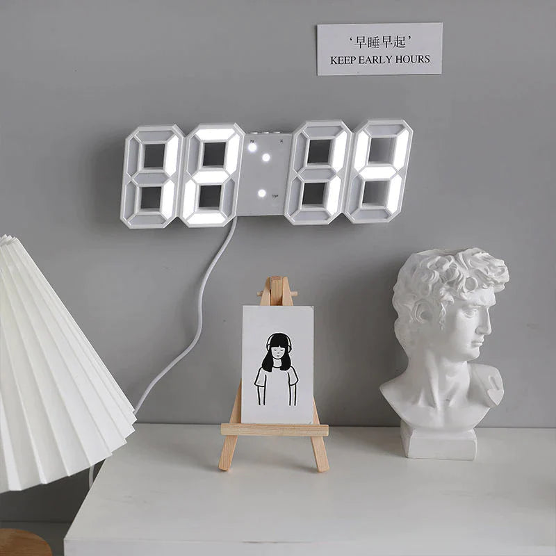 Modern 3D LED Wall Clock โ Digital Alarm & Auto Brightness