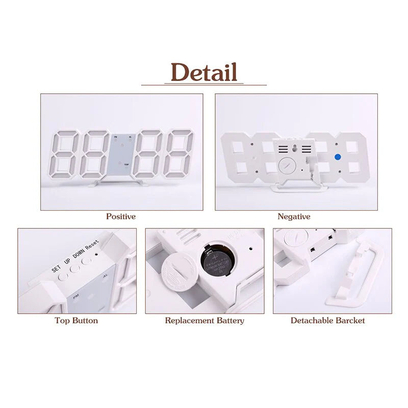 Modern 3D LED Wall Clock โ Digital Alarm & Auto Brightness