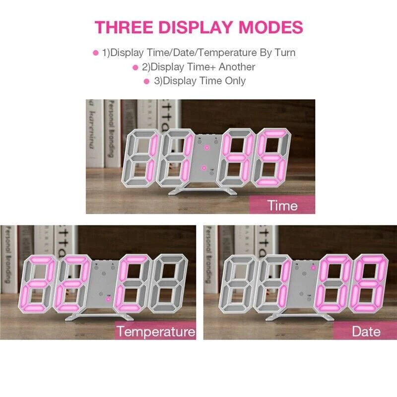 Modern 3D LED Wall Clock โ Digital Alarm & Auto Brightness