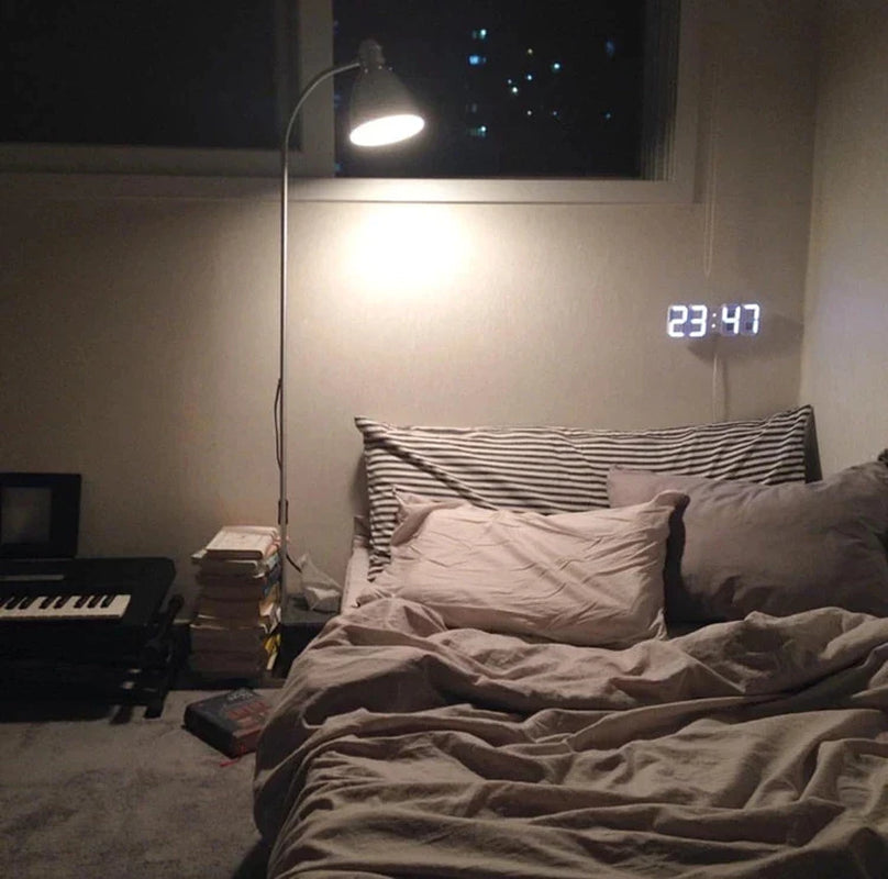 Modern 3D LED Wall Clock โ Digital Alarm & Auto Brightness