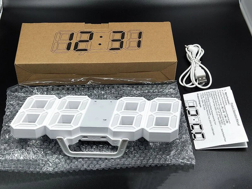 Modern 3D LED Wall Clock โ Digital Alarm & Auto Brightness