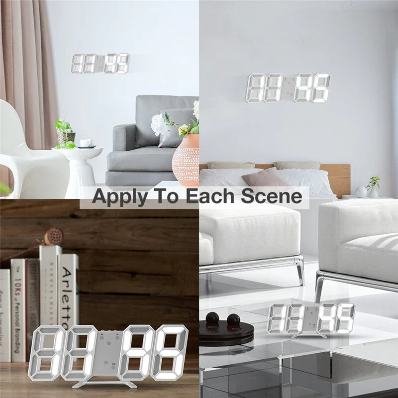 Modern 3D LED Wall Clock โ Digital Alarm & Auto Brightness