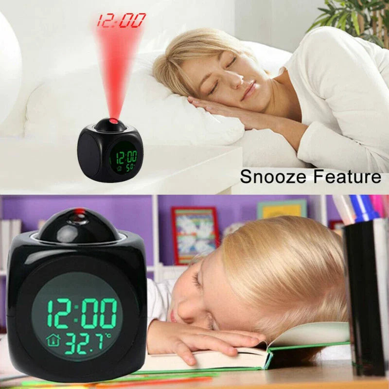 Smart LED Projection Alarm Clock with Voice & Weather Display – USB Powered