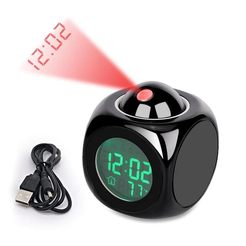 Smart LED Projection Alarm Clock with Voice & Weather Display – USB Powered