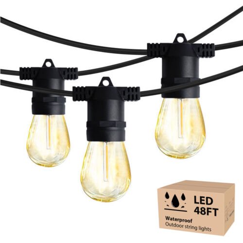 48FT Outdoor LED String Lights – Waterproof 15 - Bulb Patio & Garden Decor – Outdoor Lighting – Eliosun Home Decor