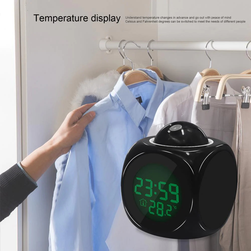 Smart LED Projection Alarm Clock with Voice & Weather Display – USB Powered