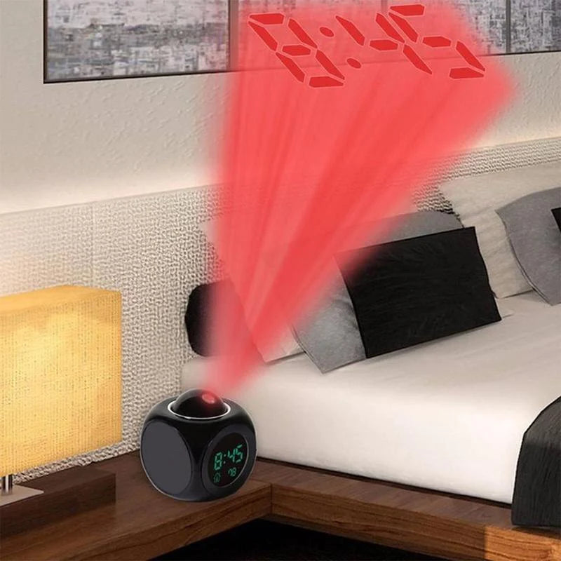 Smart LED Projection Alarm Clock with Voice & Weather Display – USB Powered