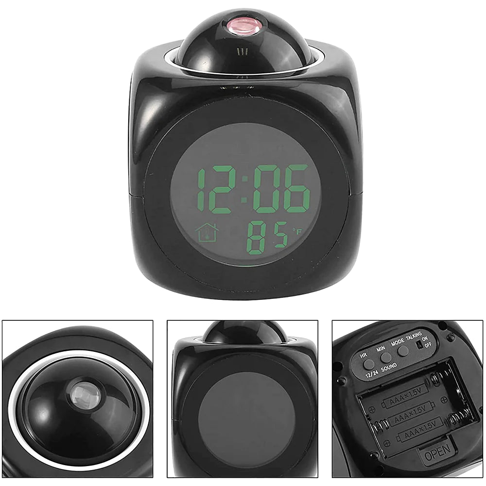 Smart LED Projection Alarm Clock with Voice & Weather Display – USB Powered
