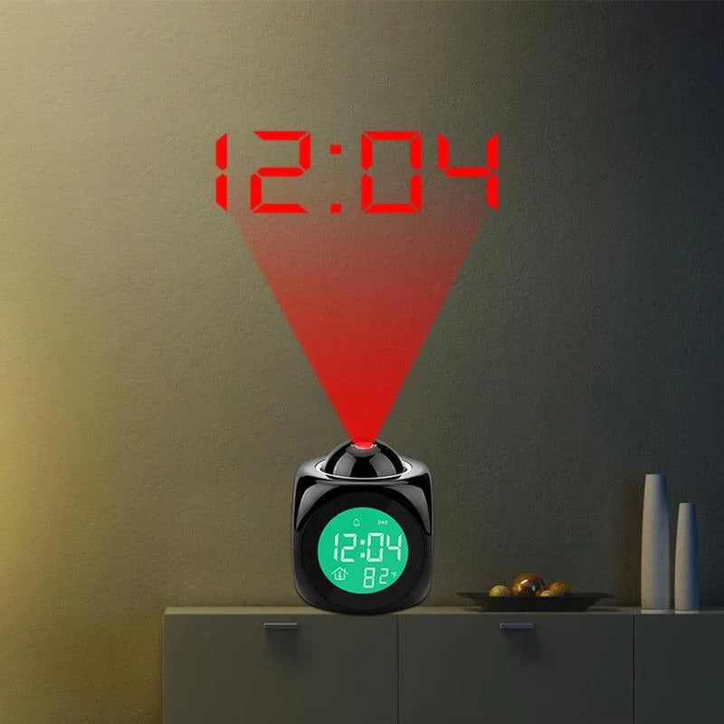 Smart LED Projection Alarm Clock with Voice & Weather Display – USB Powered