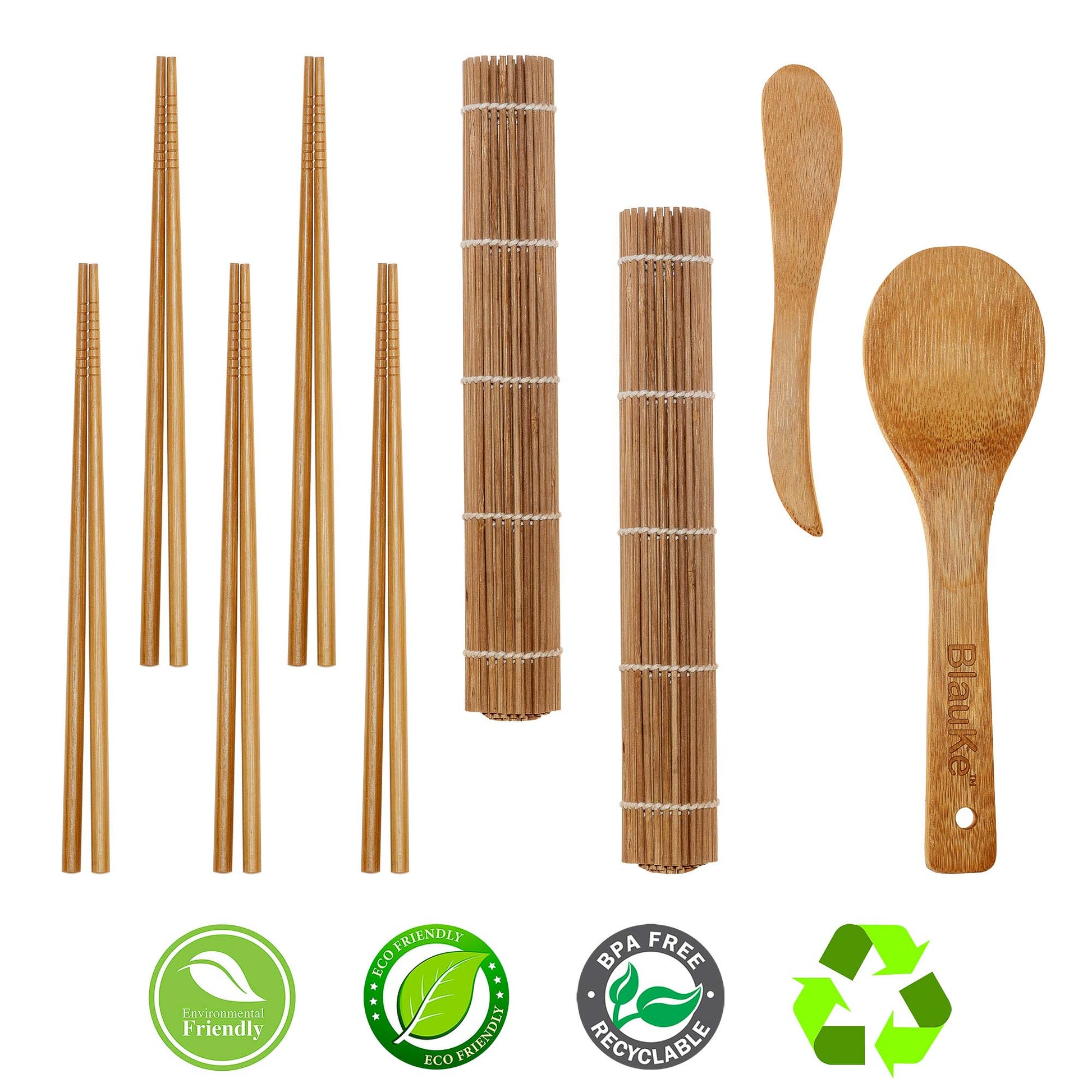 Bamboo Sushi Kit – Includes 2 Mats, 5 Chopstick Sets & Rice Paddle – Kitchen – Eliosun Home Decor