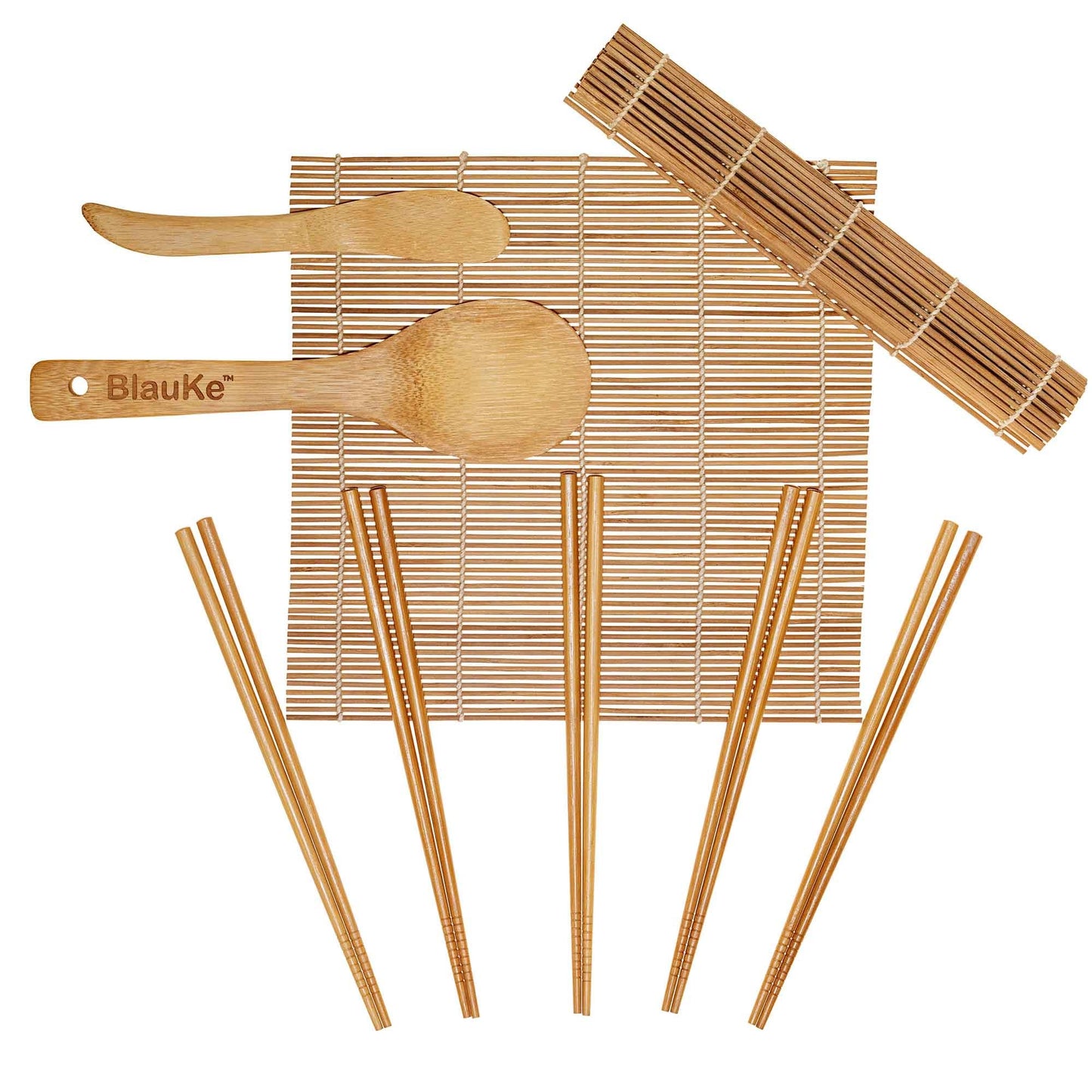 Bamboo Sushi Kit – Includes 2 Mats, 5 Chopstick Sets & Rice Paddle – Kitchen – Eliosun Home Decor
