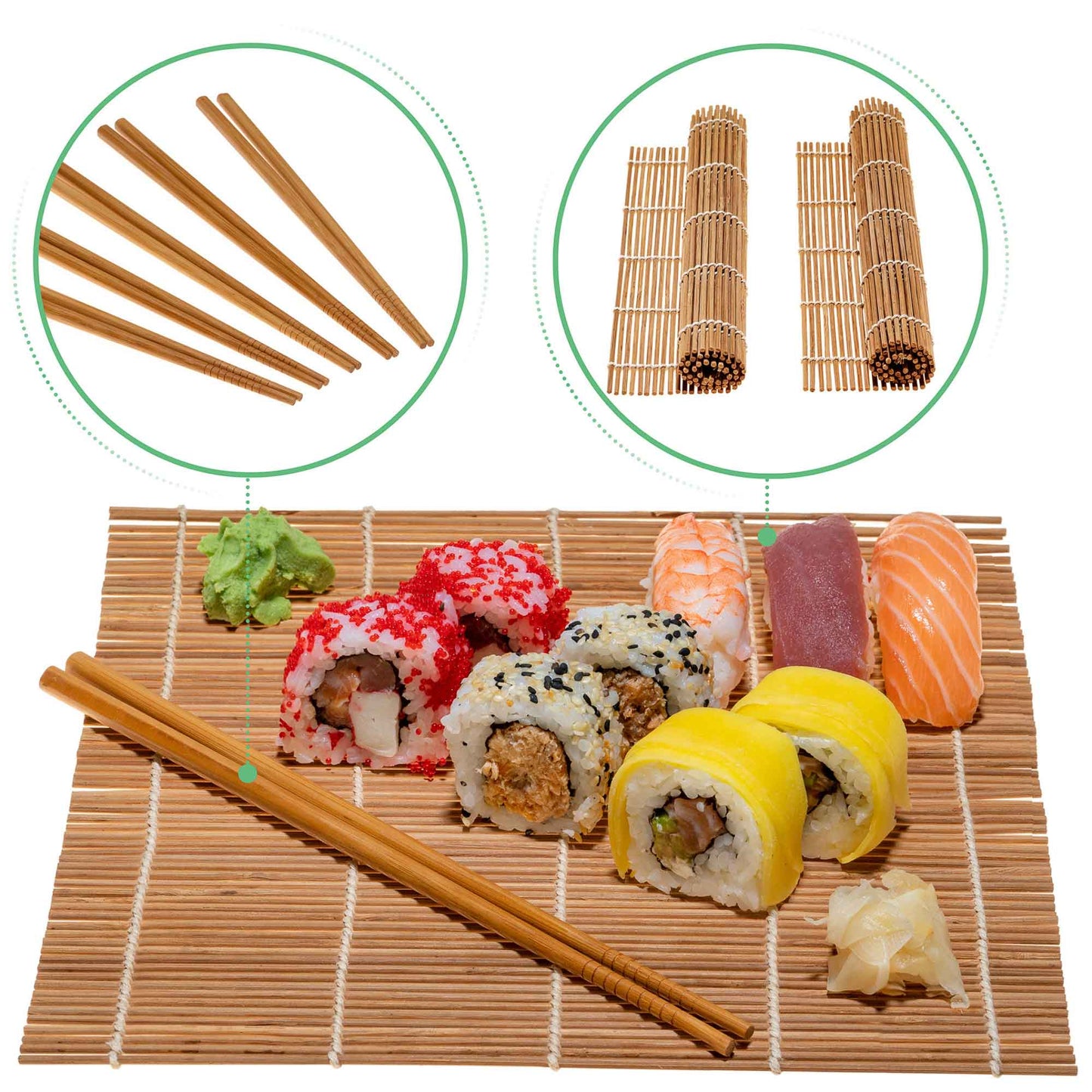 Bamboo Sushi Kit – Includes 2 Mats, 5 Chopstick Sets & Rice Paddle – Kitchen – Eliosun Home Decor