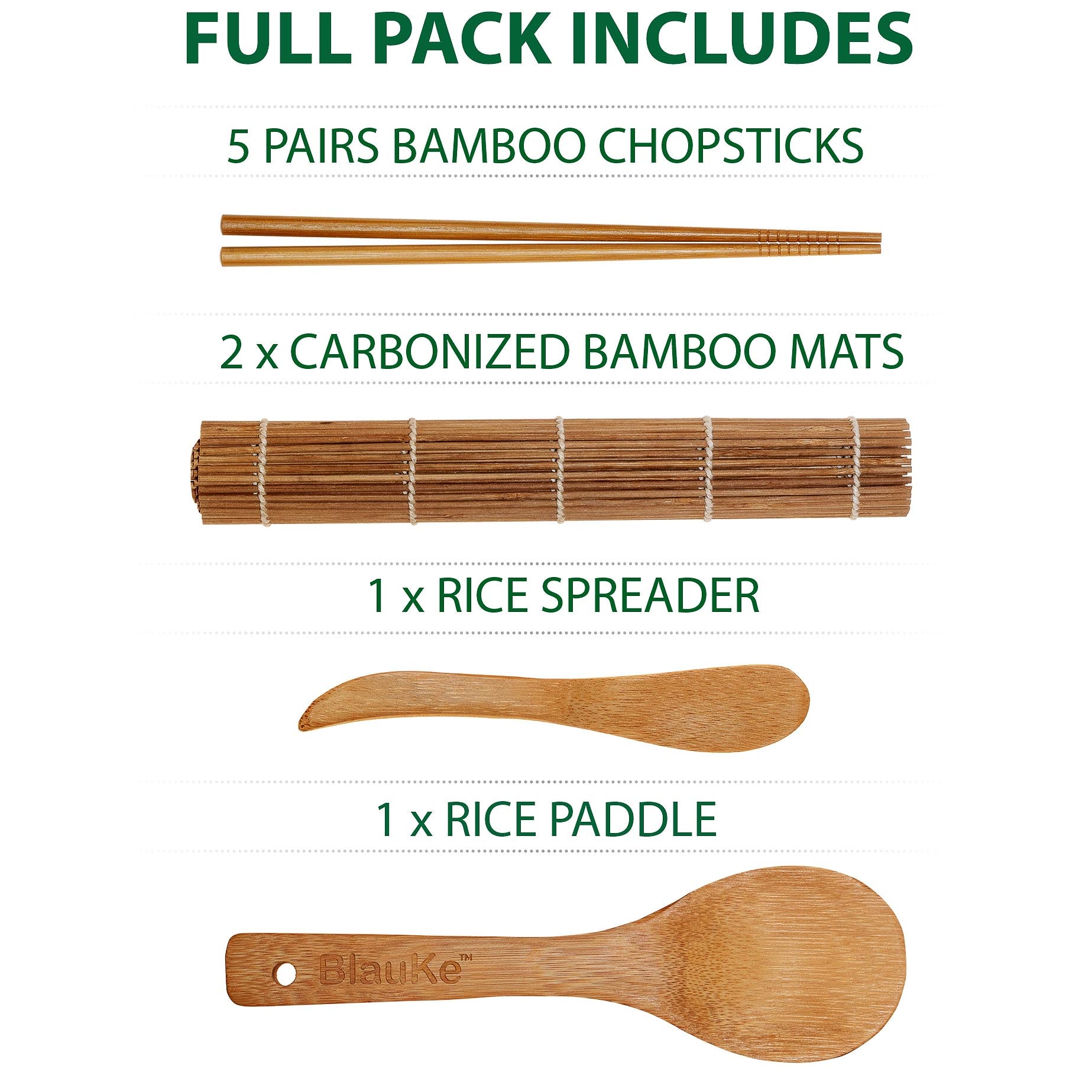 Bamboo Sushi Kit – Includes 2 Mats, 5 Chopstick Sets & Rice Paddle – Kitchen – Eliosun Home Decor