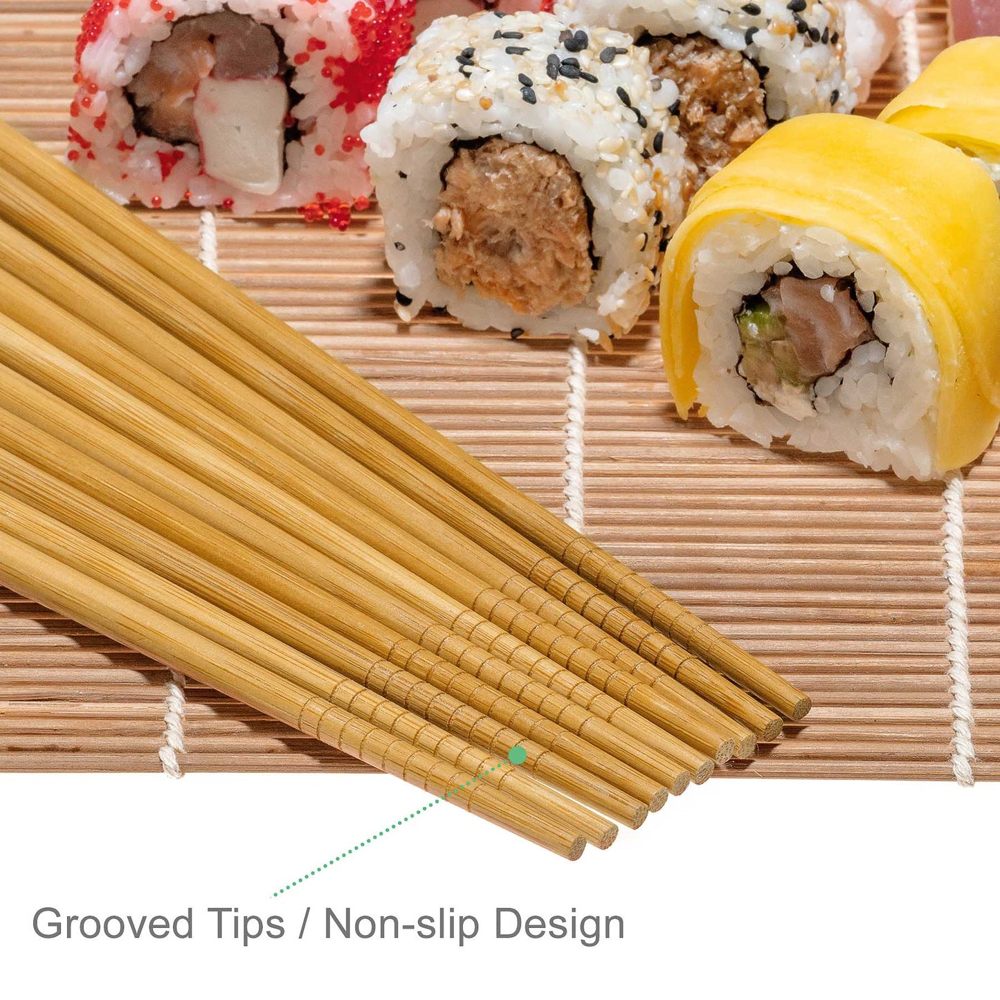 Bamboo Sushi Kit – Includes 2 Mats, 5 Chopstick Sets & Rice Paddle – Kitchen – Eliosun Home Decor