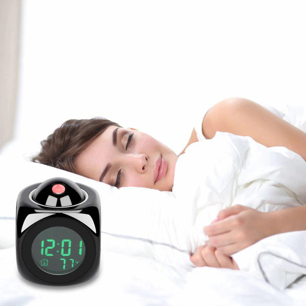 Smart LED Projection Alarm Clock with Voice & Weather Display – USB Powered