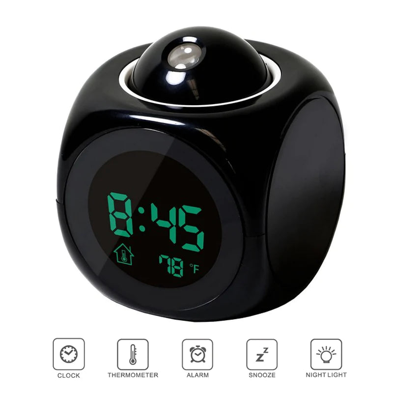 Smart LED Projection Alarm Clock with Voice & Weather Display – USB Powered