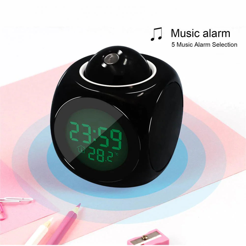 Smart LED Projection Alarm Clock with Voice & Weather Display – USB Powered
