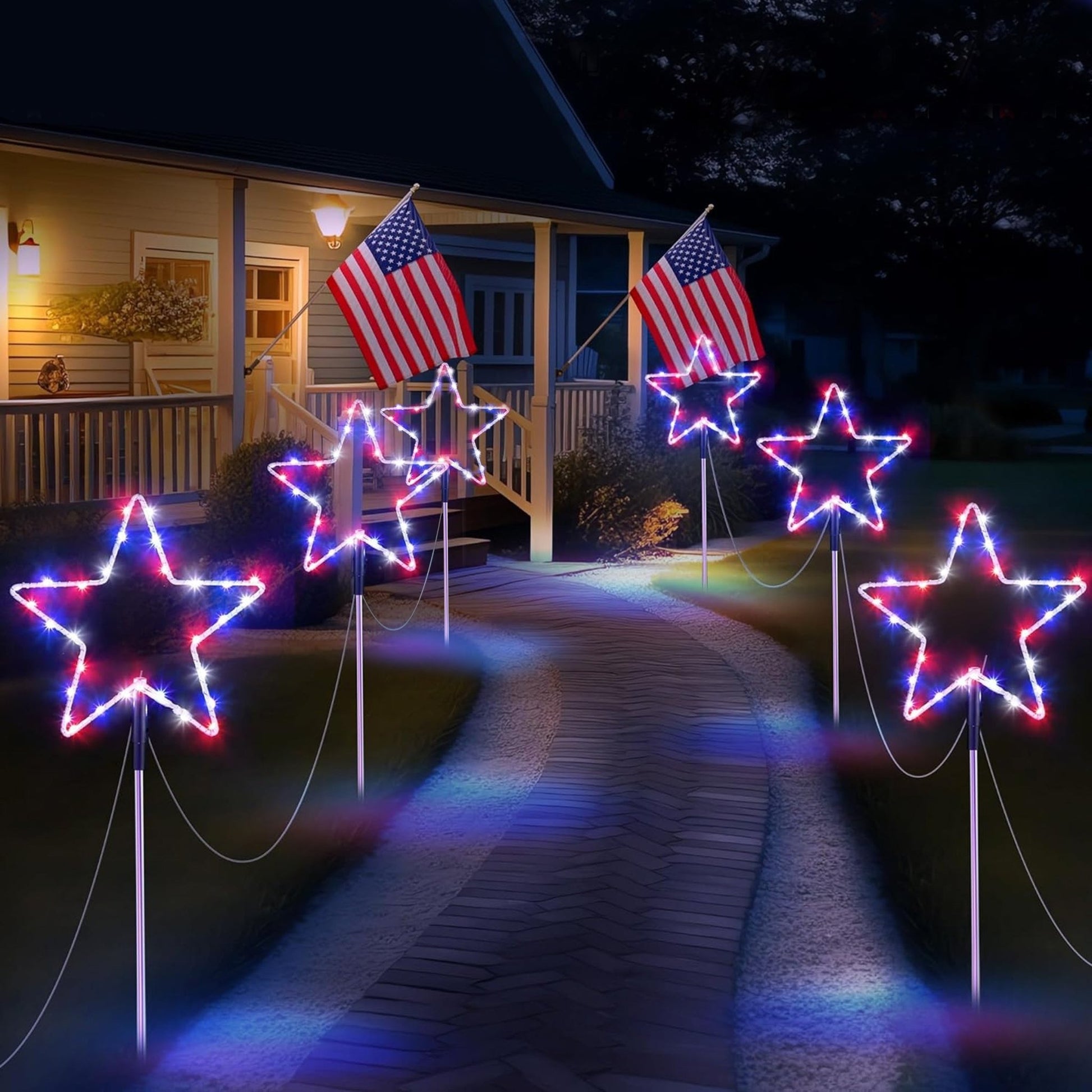 Outdoor Solar Star Pathway Lights – Red, White & Blue Decorative Stakes (6 - Pack) – Outdoor Lighting – Eliosun Home Decor