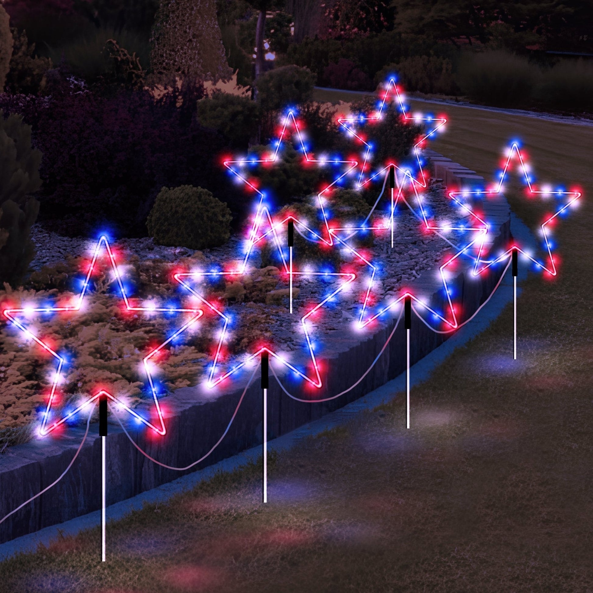 Outdoor Solar Star Pathway Lights – Red, White & Blue Decorative Stakes (6 - Pack) – Outdoor Lighting – Eliosun Home Decor