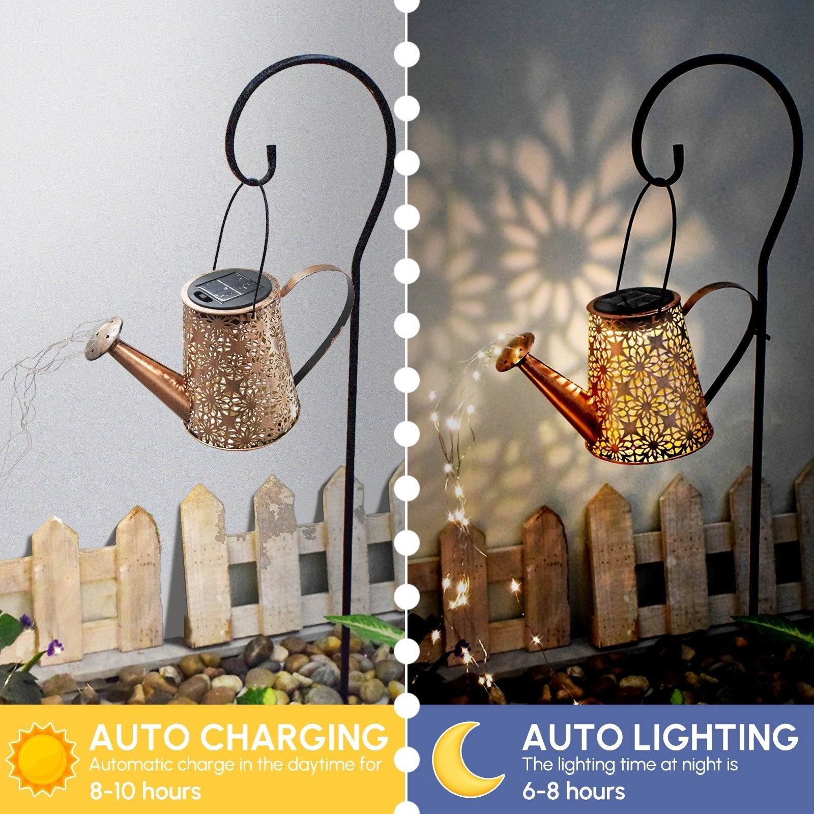 Solar Watering Can Lantern – Hanging Outdoor Light with Fairy String Effect – Outdoor Lighting – Eliosun Home Decor